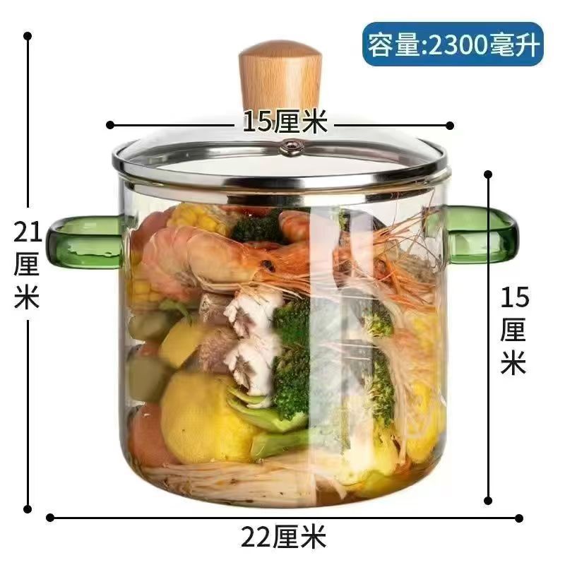 Creative Bear Double Ear Soup Pot Striped Pot Glass Transparent Health Pot Electric Ceramic Stove Heatable Instant Noodle Bowl Milk Pot