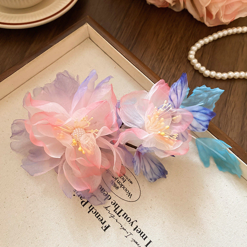 Super Fairy Vacation Style Fabric Flower Hair Clip Side Bangs Broken Hair Duckbill Clip Gentle Atmosphere Versatile Hair Accessory for Women
