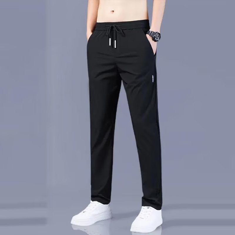 Summer Thin Casual Pants Quick-Dry Loose Plus Size Straight Pants Elastic Durable Sports Ice Silk Long Pants for Men