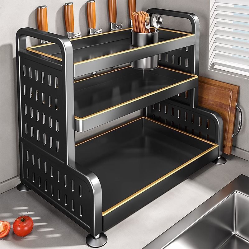 Kitchen Spice Rack Knife Holder Countertop Multifunctional Seasoning Kitchenware Storage Rack Multi-layer Stainless Steel Wholesale