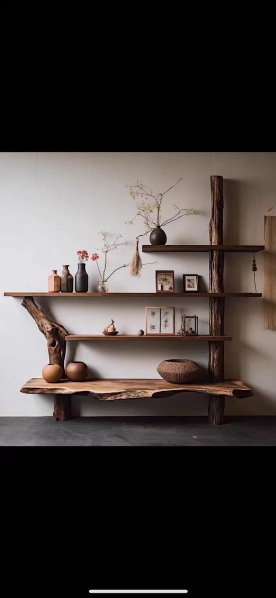 Wabi-Sabi Style Camphor Wood Solid Wood Display Cabinet Tea Storage Cabinet Natural Wood Multi-Functional Storage Rack