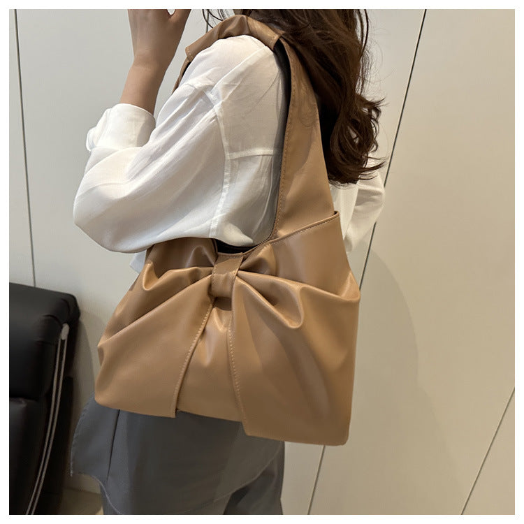 Korean Style Casual Underarm Women's Bag2025New Simple Bowknot Design Tote Bag Simple Handheld Shoulder Bag
