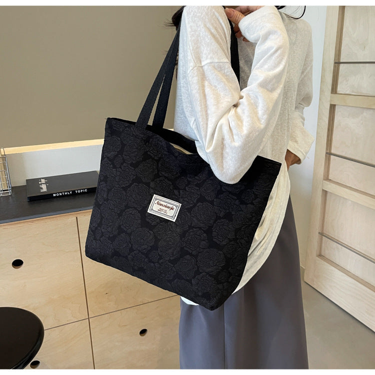 South Korea ins Unique Canvas Bag2024New Fashion Commuting Tote Bag Female College Student Class Shoulder Bag
