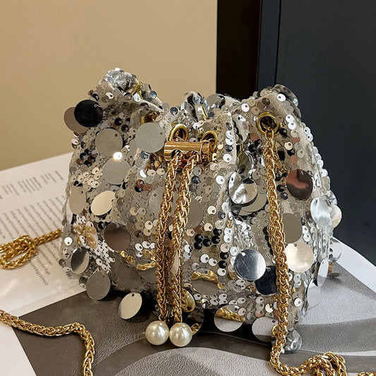 Trendy and High-End Sequin Bucket Bag2025Summer New Fashion Versatile Stylish French Chain Single Shoulder Crossbody