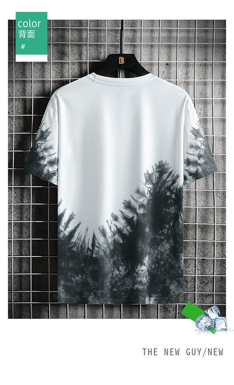 Ice silk short sleeve t Men's Summer T-shirt2025New Trendy Student Youth Half-Sleeve Men's Ice-Sense Ink-Splash T-Shirt