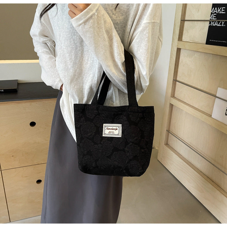South Korea ins Unique Canvas Bag2024New Fashion Commuting Tote Bag Female College Student Class Shoulder Bag