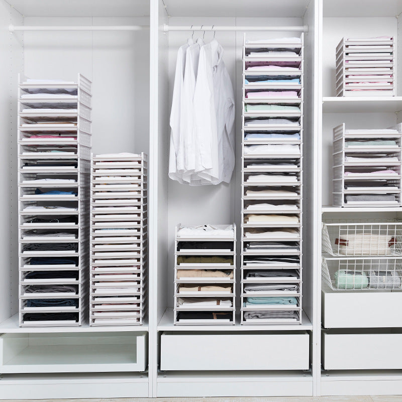 Extra Large Drawer Wardrobe Organizer Rack Clothes Storage Basket Plastic Multi-layer Stackable Compartment Storage Rack Chen Hema