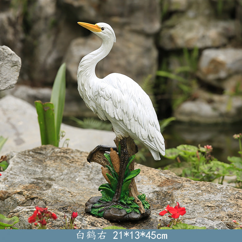 Outdoor Garden Imitation White Egret Fiberglass Ornament Home Courtyard Pool Rockery Resin Sculpture Floor Decoration