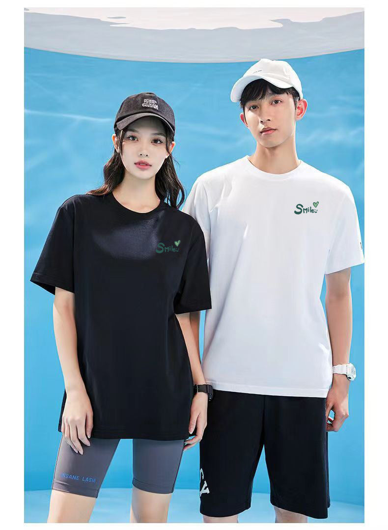 Ice Silk Cool Short Sleeve Men's Loose Student Black and White Half Sleeve T-Shirt Summer Trendy Round Neck T Shirt All-Match Bottoming Shirt