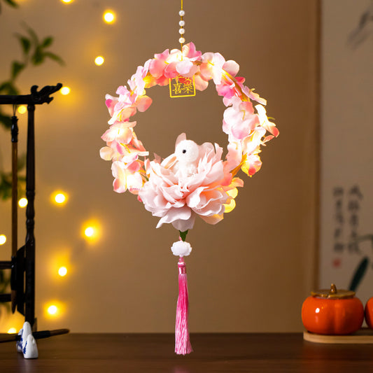 Mid-Autumn Festival Rabbit Lantern Finished Product Handheld Glowing Jade Rabbit Lantern Lotus Lantern Hanfu diy Handcrafted Ancient Style Props