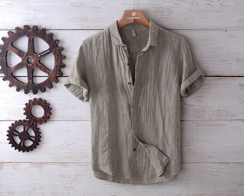 Japanese Retro Linen Short Sleeve Shirt Men's Summer Casual Thin Breathable Loose Half Sleeve Cotton Linen Shirt
