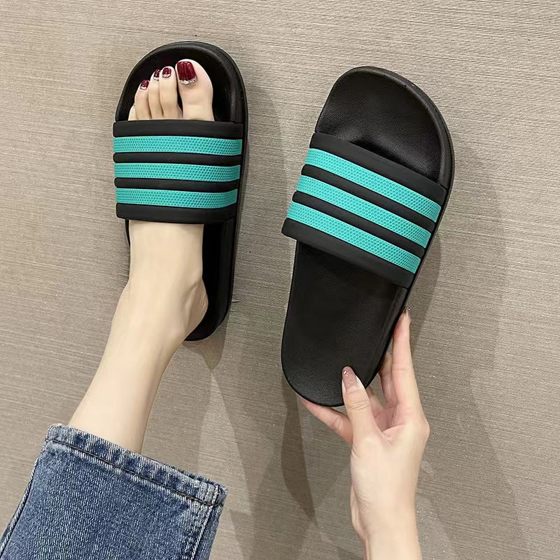 Men's Three-Stripe Slippers2024New Korean Style Outdoor Indoor Home Bathroom Non-Slip Beach Sandals