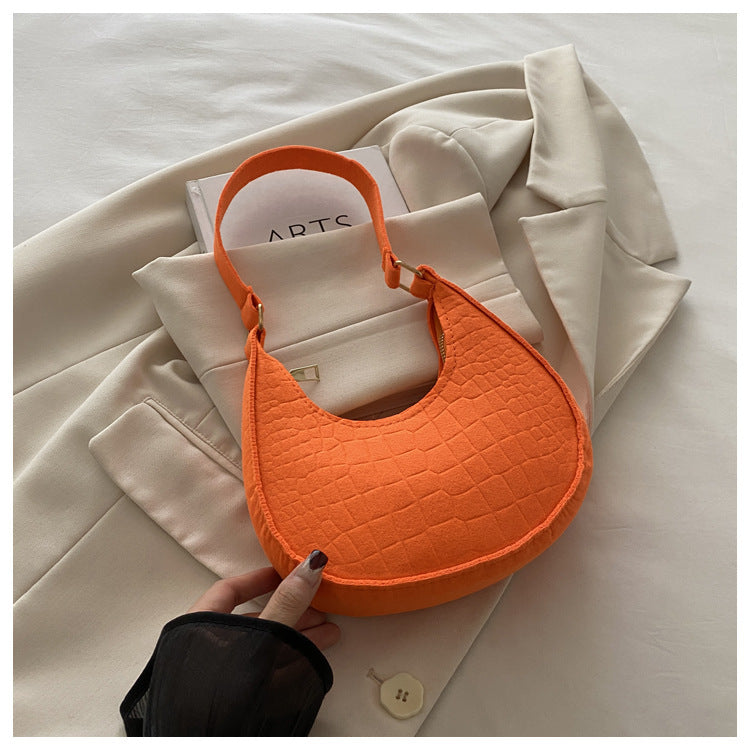 Solid Color Elegant Women's Bag2024Trendy Korean Style Autumn Winter New Stone Pattern Underarm Bag Casual Shoulder Handbag