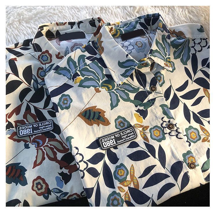 American Style Full Print Design Niche Shirt for Men and Women Summer Hong Kong Style Simple Loose College Style Couple Short Sleeve Trendy
