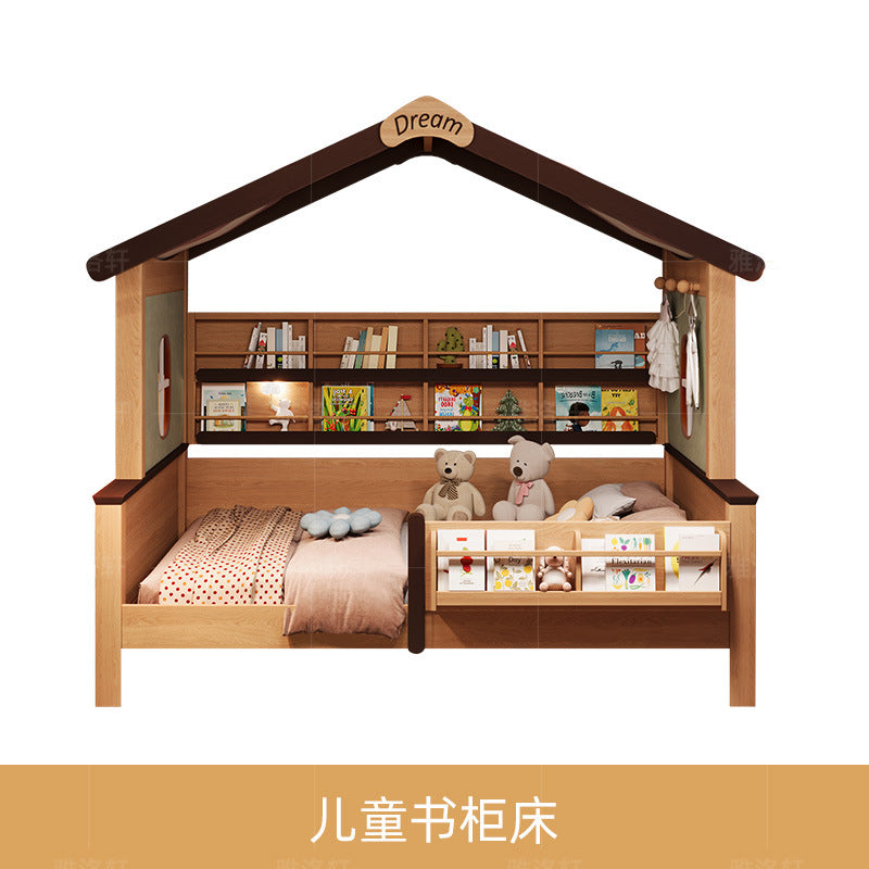 Children's Bed with Integrated Bunk, Space-Saving Bed with Guardrail, Double Tatami, Girl's Treehouse Princess1.35Bunk bed