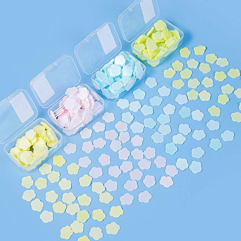 Portable Hand Washing Tablets Soap Paper for Students and Children, Disposable Travel Mini Petal Soap Tablets Boxed