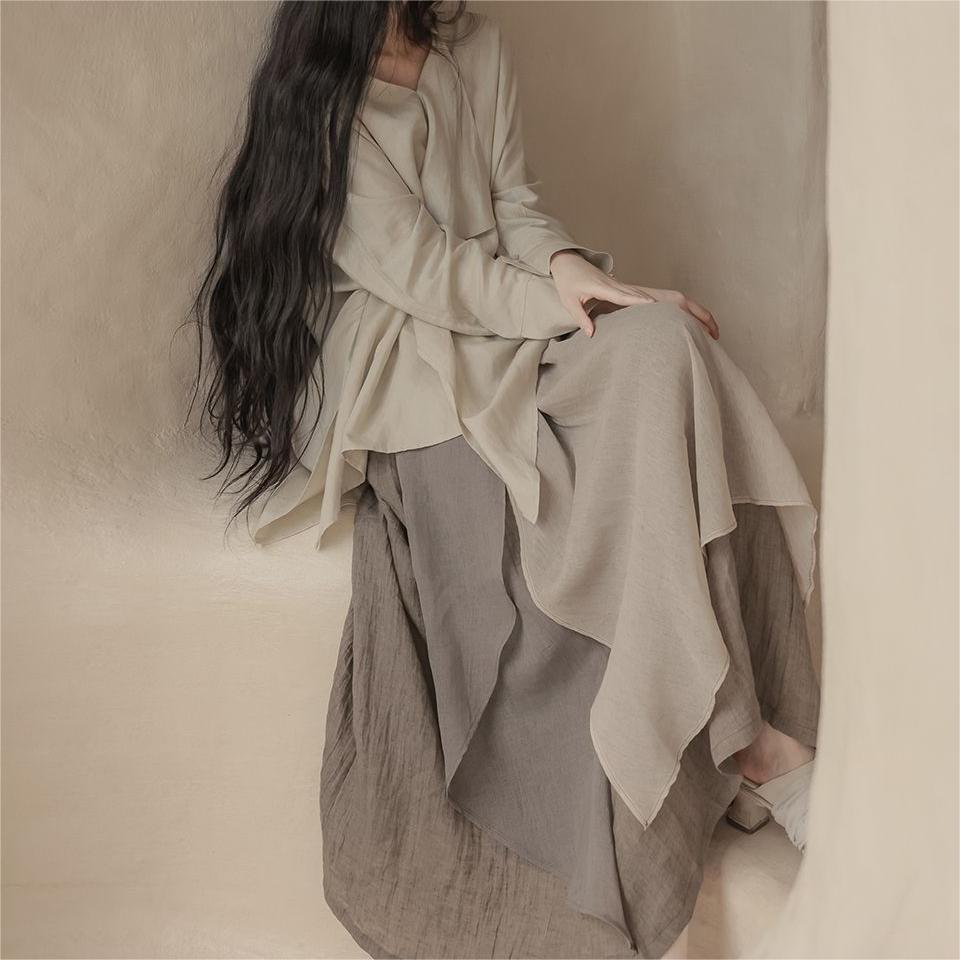 chic Minimalist Wave Long Irregular Patchwork Solid Color Midi Skirt Low Suit Quiet Style Salted Niche