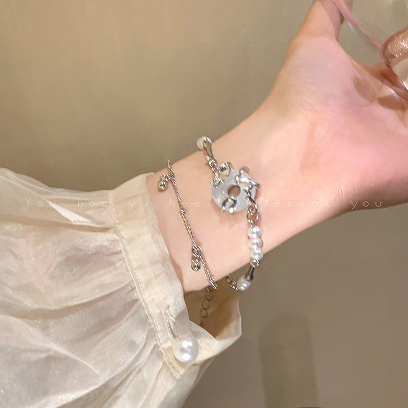 Korean Versatile Pearl Bracelet for Women ins Niche Style High-End Titanium Steel Bracelet Couple Bracelets Wholesale