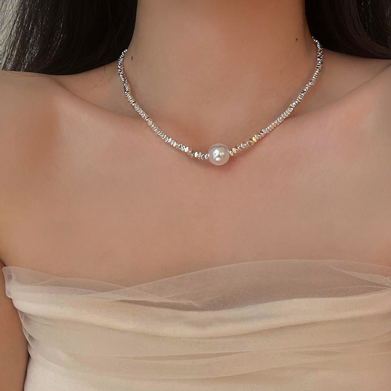Artificial Fragmented Silver Irregular Pearl Necklace Light Luxury High-end Niche Fashion Choker Collarbone Chain Simple Accessory