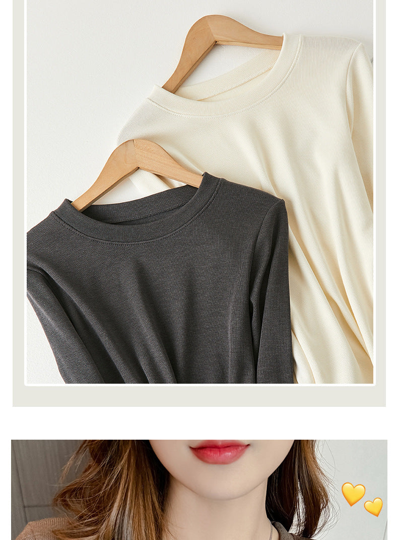 2025Early Autumn Top Outer Wear Round Neck Inner Wear Women's Fashionable White Long Sleeve t Women's Modal Base Shirt