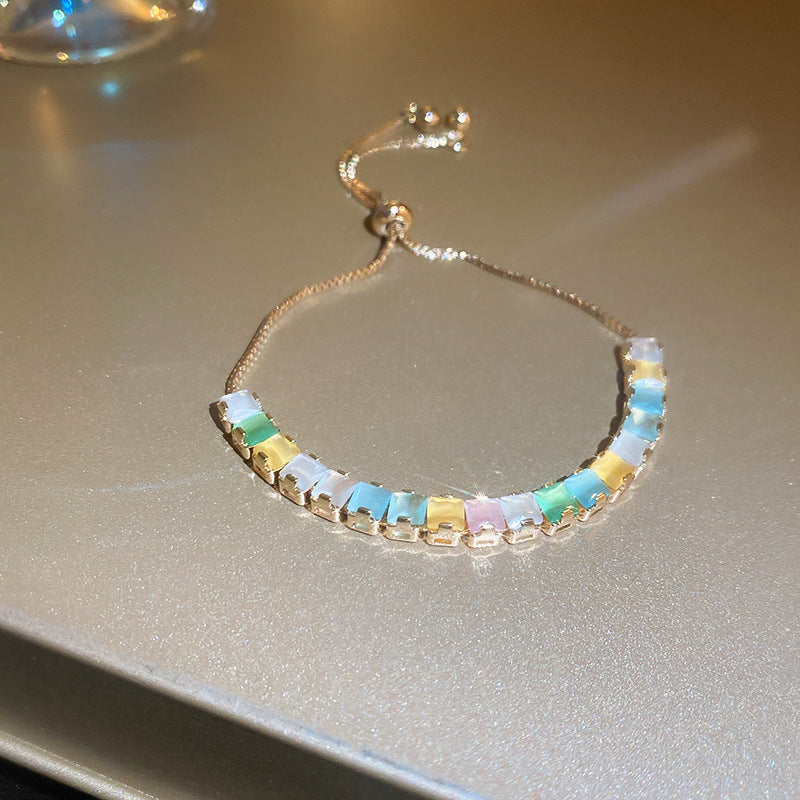 Xiaohongshu Same Style Hot-Selling Zircon Bracelet Light Luxury Niche Exquisite High-End Feel Adjustable Pull Jewelry for Women