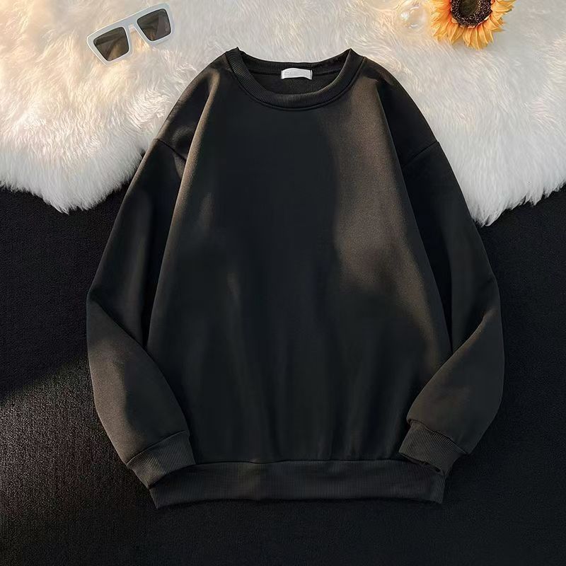 2025New Korean Style Round Neck Sweatshirt for Women, College Style Loose Fit, Best Friend Outfit, Solid Color Simple Top, Couple Matching Style