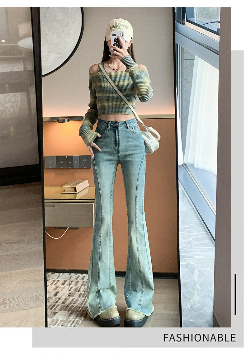 1223Flared Jeans for Women Summer Thin Pear Shape Body Lift Tummy Control Denim Bell Bottom Patchwork Fashion Pants