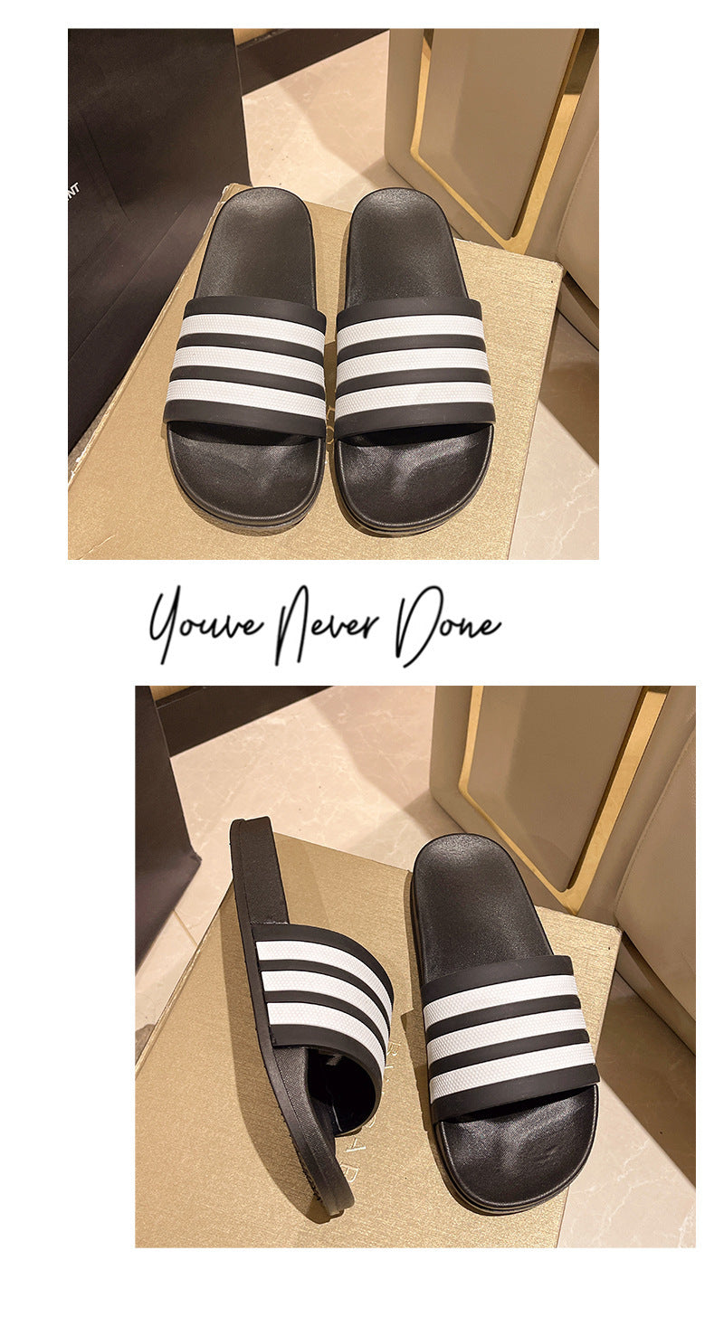 Men's Three-Stripe Slippers2024New Korean Style Outdoor Indoor Home Bathroom Non-Slip Beach Sandals