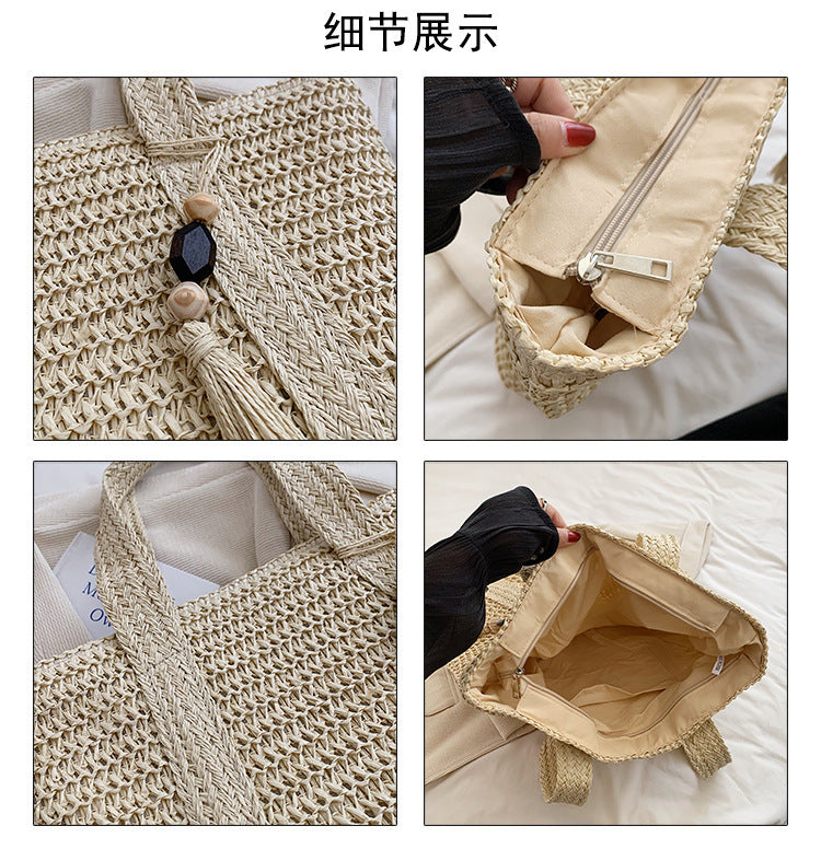 Cross-Border Hot-Selling Women's Bag Simple Large Capacity Lightweight Woven Bucket Beach Bag Trendy Straw New Handheld Shoulder Bag