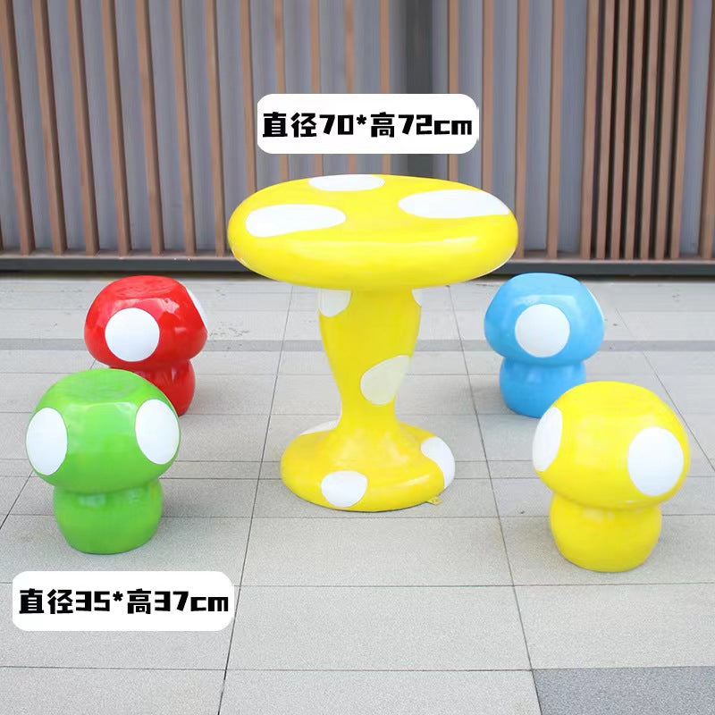 Outdoor fiberglass mushroom table and chair ornament Yard Table Courtyard Garden Kindergarten Garden Landscape Sculpture Ornament