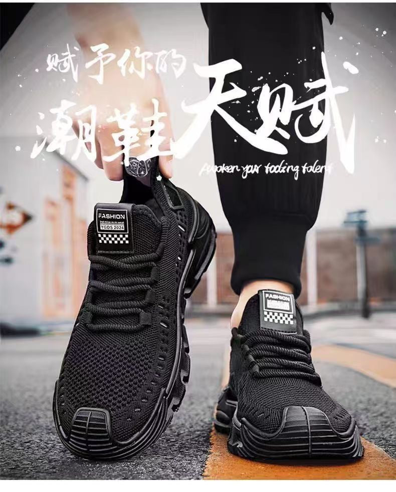 Men's Shoes Summer New Mesh Breathable Men's Casual Shoes Trendy Versatile Hollow Single Shoes Solid Color Slip-On Shoes