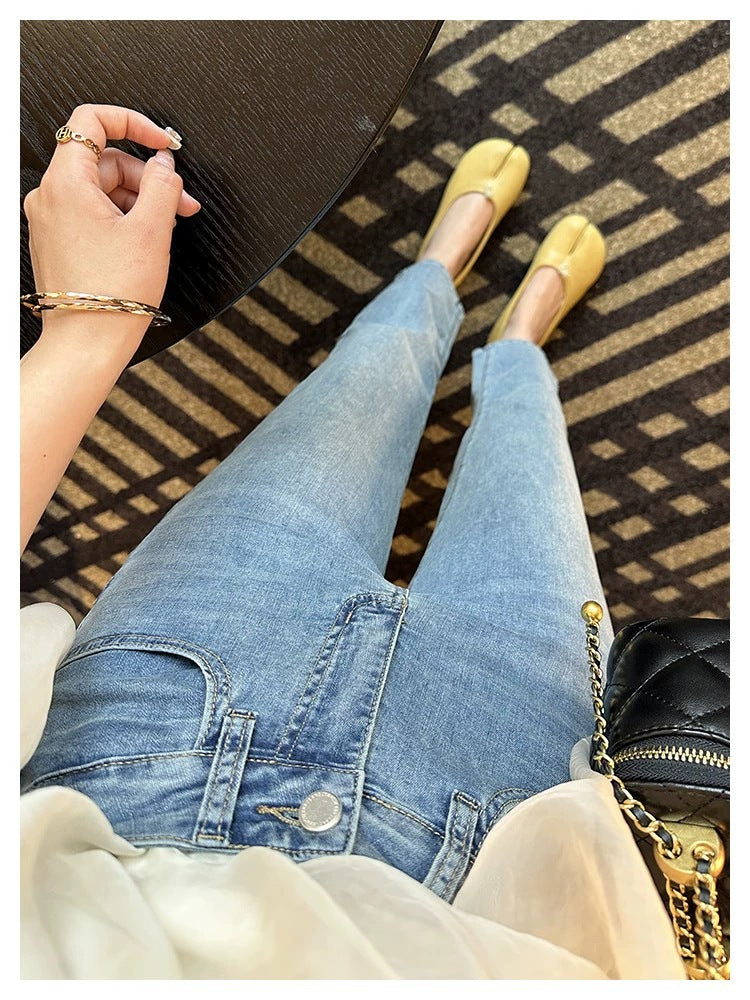 Thin and Soft Mask Pants!Summer Thin Jeans for Women Slimming Petite Nine-point Narrow Straight-leg Pants