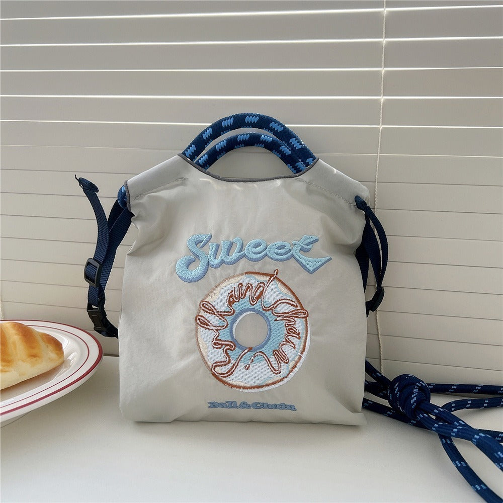 Japanese Style BallChain Same Style Eco-Friendly Embroidered Shopping Bag Nylon Fabric Floral Handheld Niche Fashion Shopping Bag