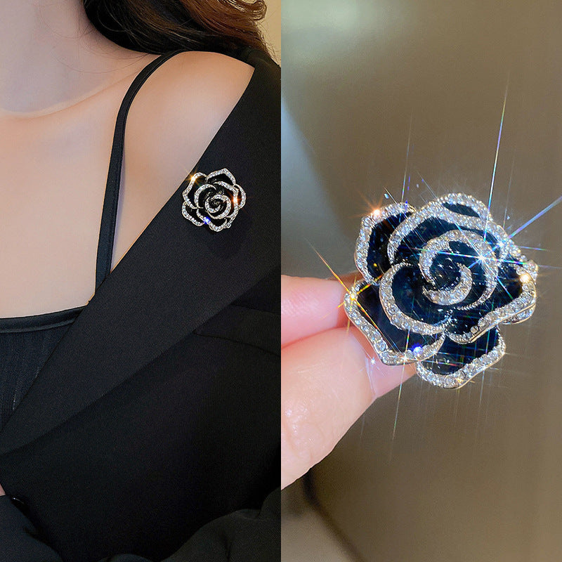 Inlaid Diamond Pearl Digital Flower Brooch French Light Luxury Elegant Pin Fashion Niche High-end Suit Accessory for Women