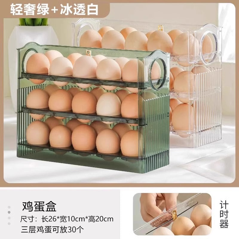 New Automatic Flip Egg Box Household Refrigerator Side Door Organizer Egg Storage Special Kitchen Fresh-keeping Pack