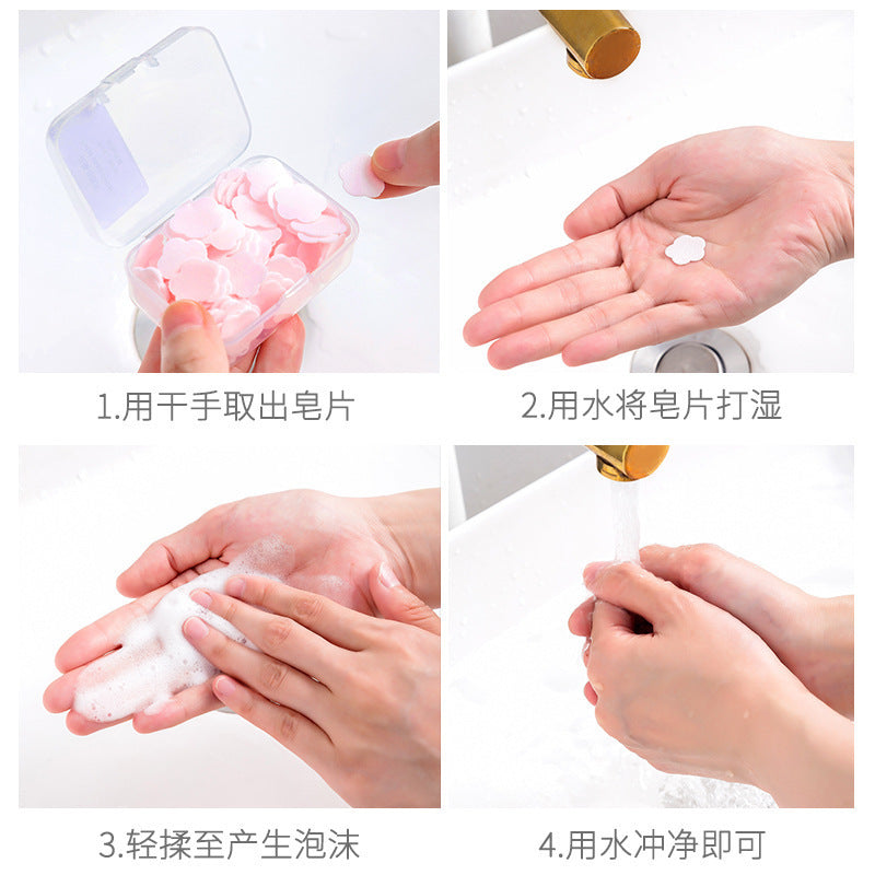Portable Hand Washing Tablets Soap Paper for Students and Children, Disposable Travel Mini Petal Soap Tablets Boxed