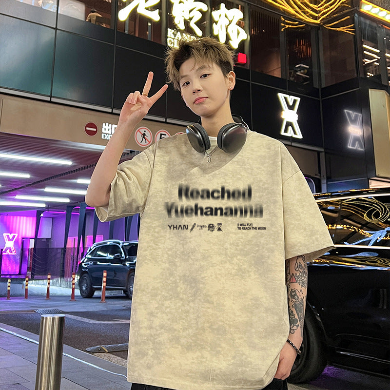 Tie-dye Short Sleeve Men's Style t American Style Summer T-Shirt2025New Cotton Youth High Street Trendy Cool Style