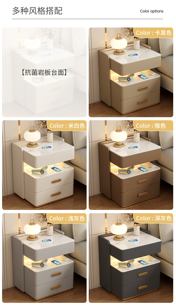 Smart Bedside Table2024New Simple Modern Solid Wood No-Installation Bedroom Home Multi-Functional Rock Slab Bedside Table