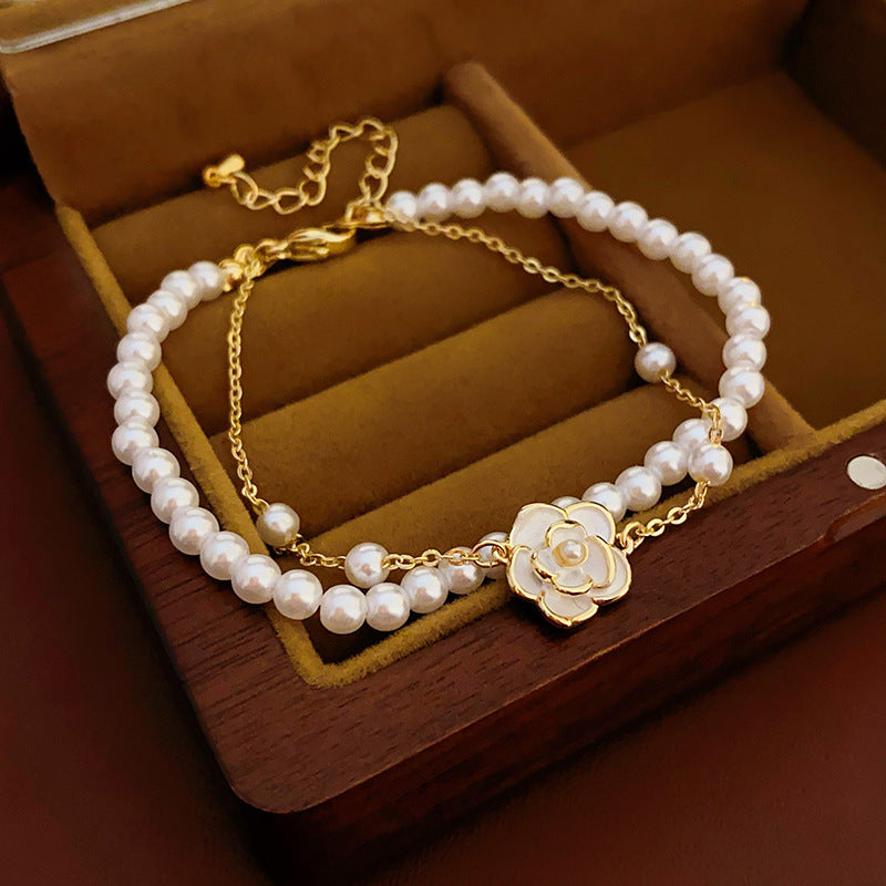 Real Gold Plated Oil Drop Camellia Pearl Bracelet Elegant Temperament Bracelet Light Luxury High-end Earrings Manufacturer Wholesale