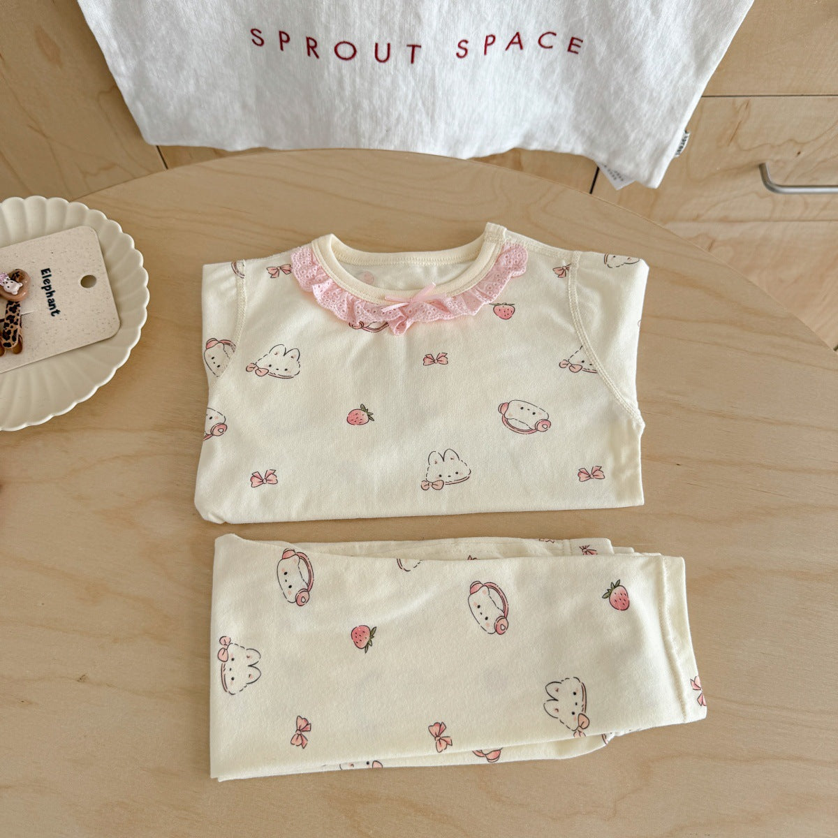 Girls A Pajama Set2025Autumn Girls Korean Style Homewear Baby Cute Cartoon Print Two-Piece Set Trendy