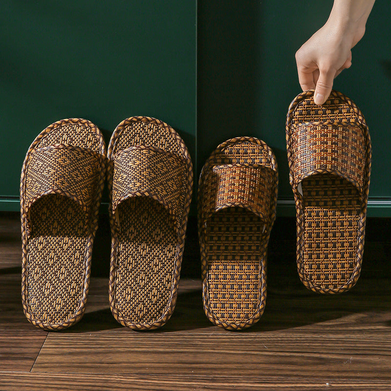 Home Rattan Grass Slippers for Women, Non-Slip Indoor Couple Slippers for Men and Women, Spring and Summer Bamboo Woven Sandals