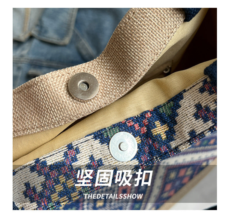 Large Capacity Commuter Bag Women2023New Fashion Single Shoulder Tote Bag Ethnic Style Student Handbag Class Bag Trendy