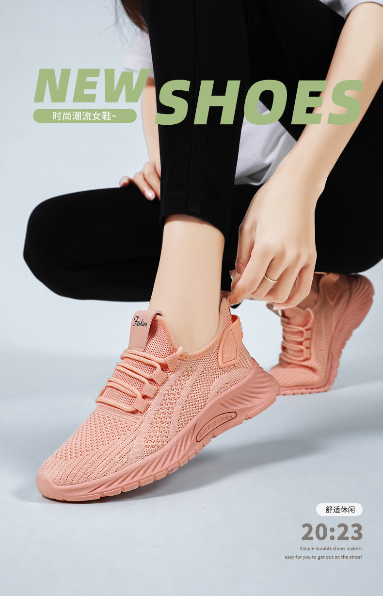 White Flyknit Soft Sole Running Shoes for Women, Summer New Versatile Lightweight Sneakers, Breathable Casual Sports Shoes