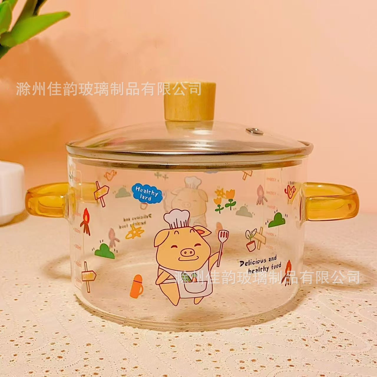 Creative Bear Double Ear Soup Pot Striped Pot Glass Transparent Health Pot Electric Ceramic Stove Heatable Instant Noodle Bowl Milk Pot