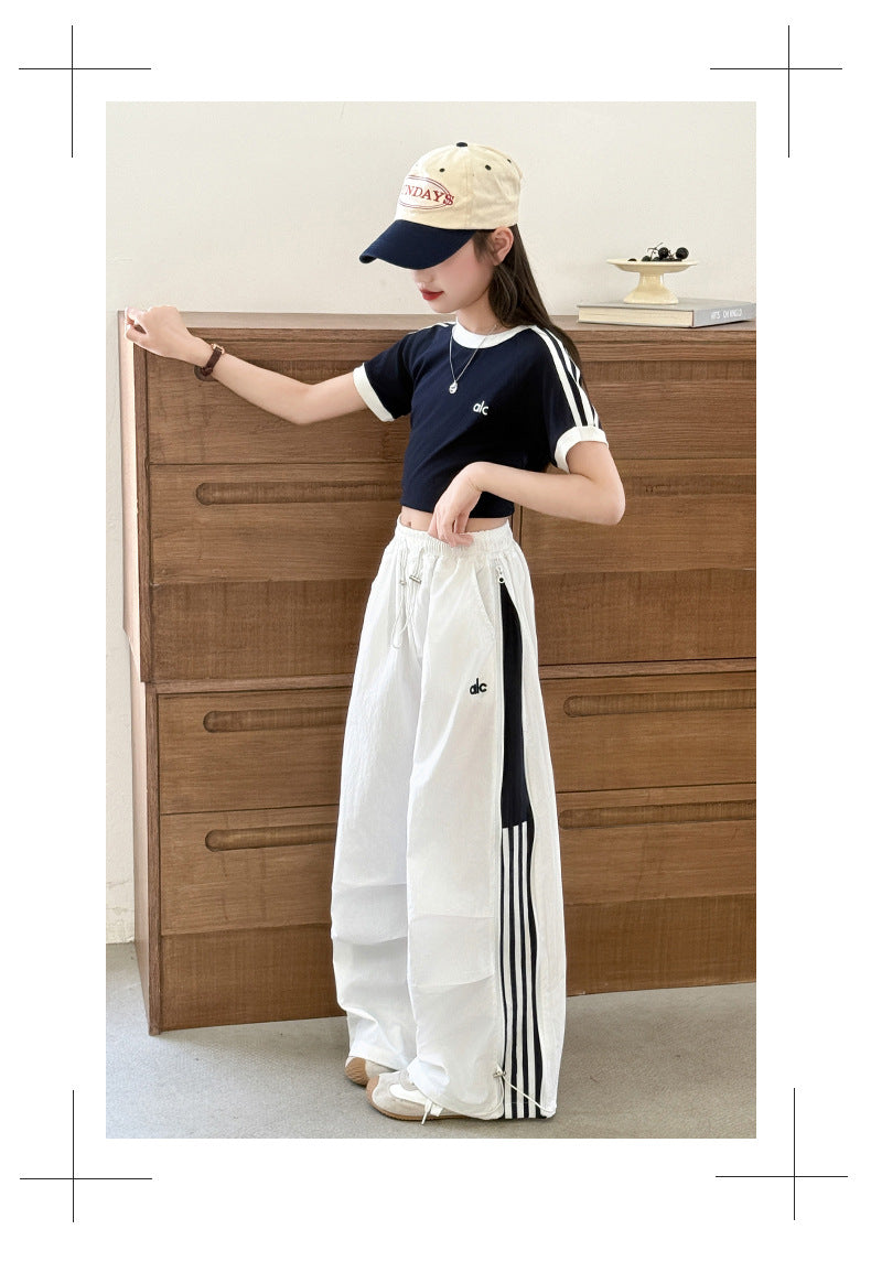 Girls' Summer Thin Pants2025New Cool and Stylish Quick-Dry Cargo Pants for Middle School Students Ice Feel Wide-Leg Pants