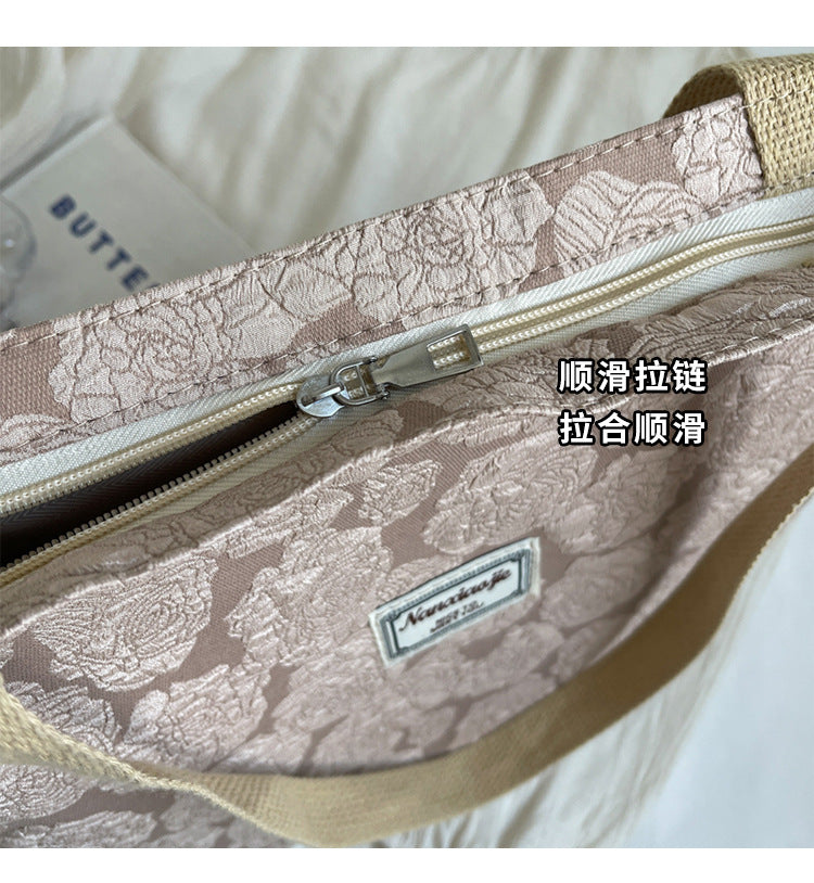 South Korea ins Unique Canvas Bag2024New Fashion Commuting Tote Bag Female College Student Class Shoulder Bag