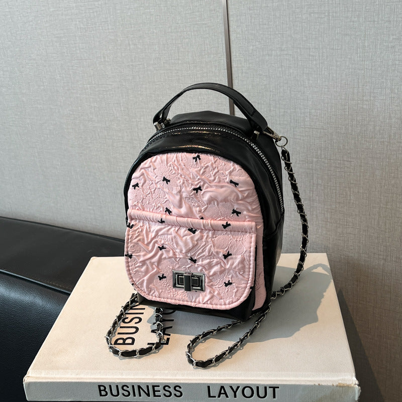 Foreign Trade Color-Block Niche Women's Backpack2025Spring and Summer New Mini Versatile Chain Super Popular Double Shoulder Small Bag