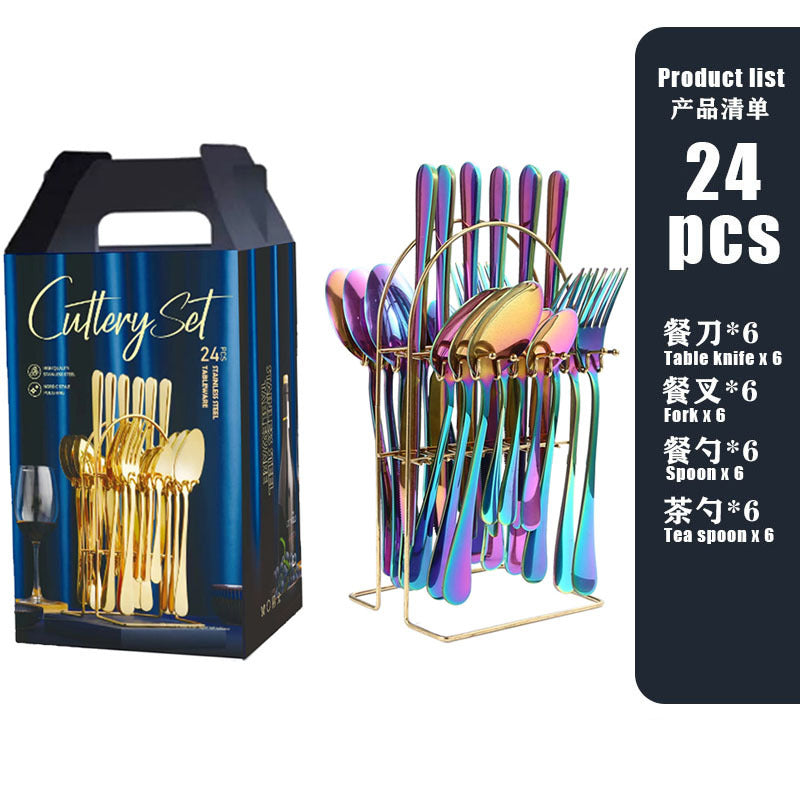 tableware set Stainless Steel Tableware1010Series Western Dining Rack Knife Fork Spoon24Set of Color Boxes