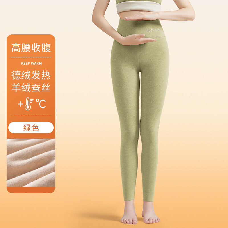 Wool Silk De Rong High Waist Slim Fit Leggings Women's Inner Wear Seamless Tummy Control Autumn Winter Pants Hip Lift Can Be Worn Outside