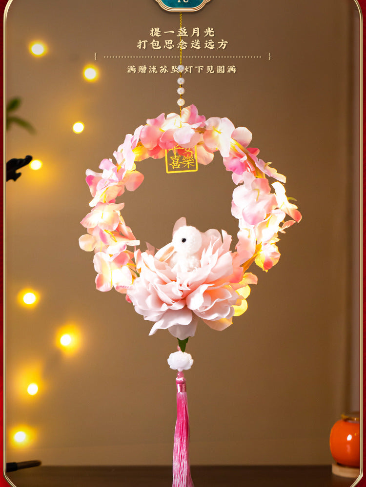 Mid-Autumn Festival Rabbit Lantern Finished Product Handheld Glowing Jade Rabbit Lantern Lotus Lantern Hanfu diy Handcrafted Ancient Style Props